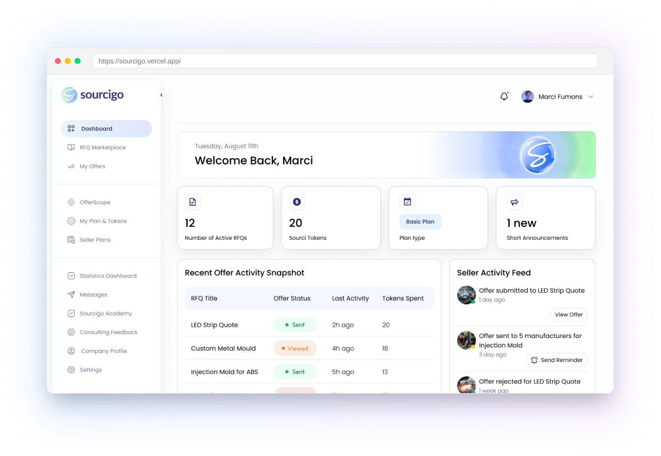 Sourcigo dashboard preview